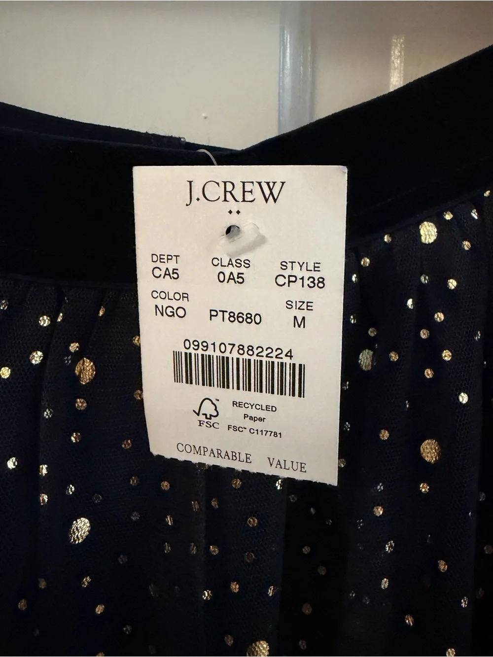 J. Crew Black Midi Skirt with Gold Dot Print